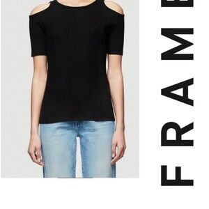 Frame Denim Black Cold Shoulder Tee